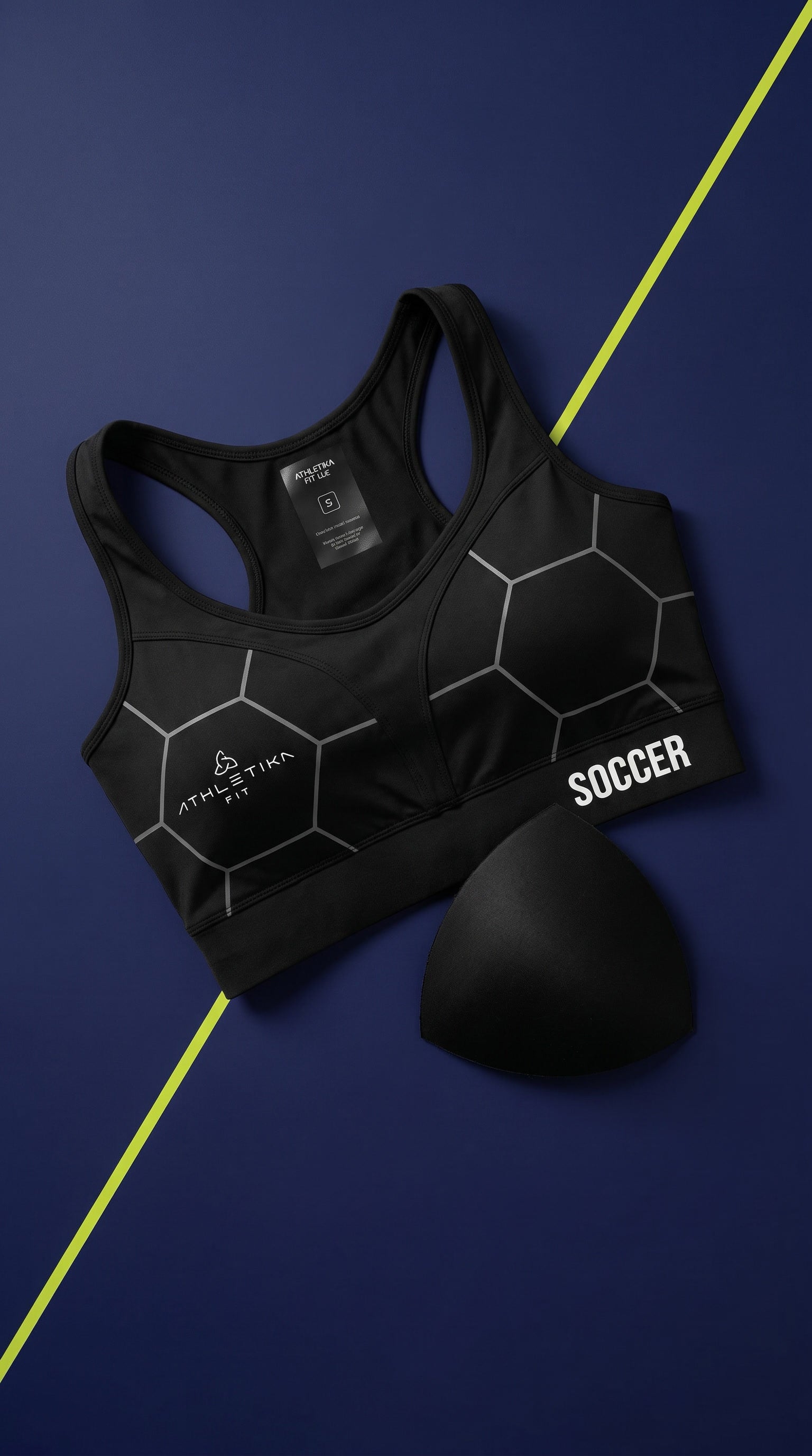 Removable impact pads for Athletika Fit performance soccer sports bra